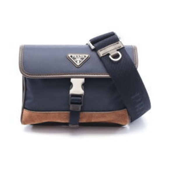 Get Prada RE NYLON TESSUTO SAFFIANO Shoulder Bag Suede Navy Blue - Picture 1 of 5